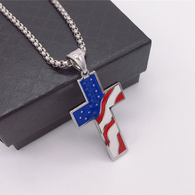 American National Flag Latin Cross Titanium Steel Pendant for Men