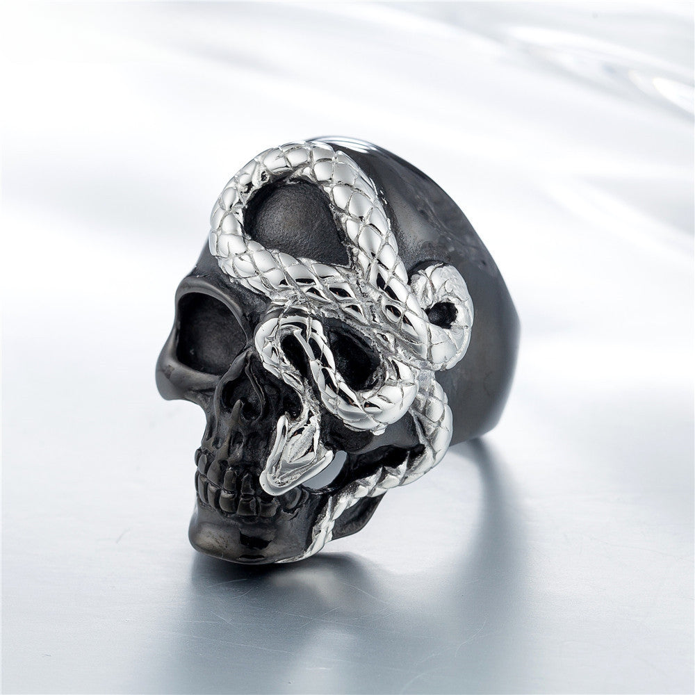 Halloween Skull Snake Titanium Steel Ring for Men