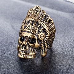 Halloween Native Chieftain Skull Titanium Steel Ring for Man