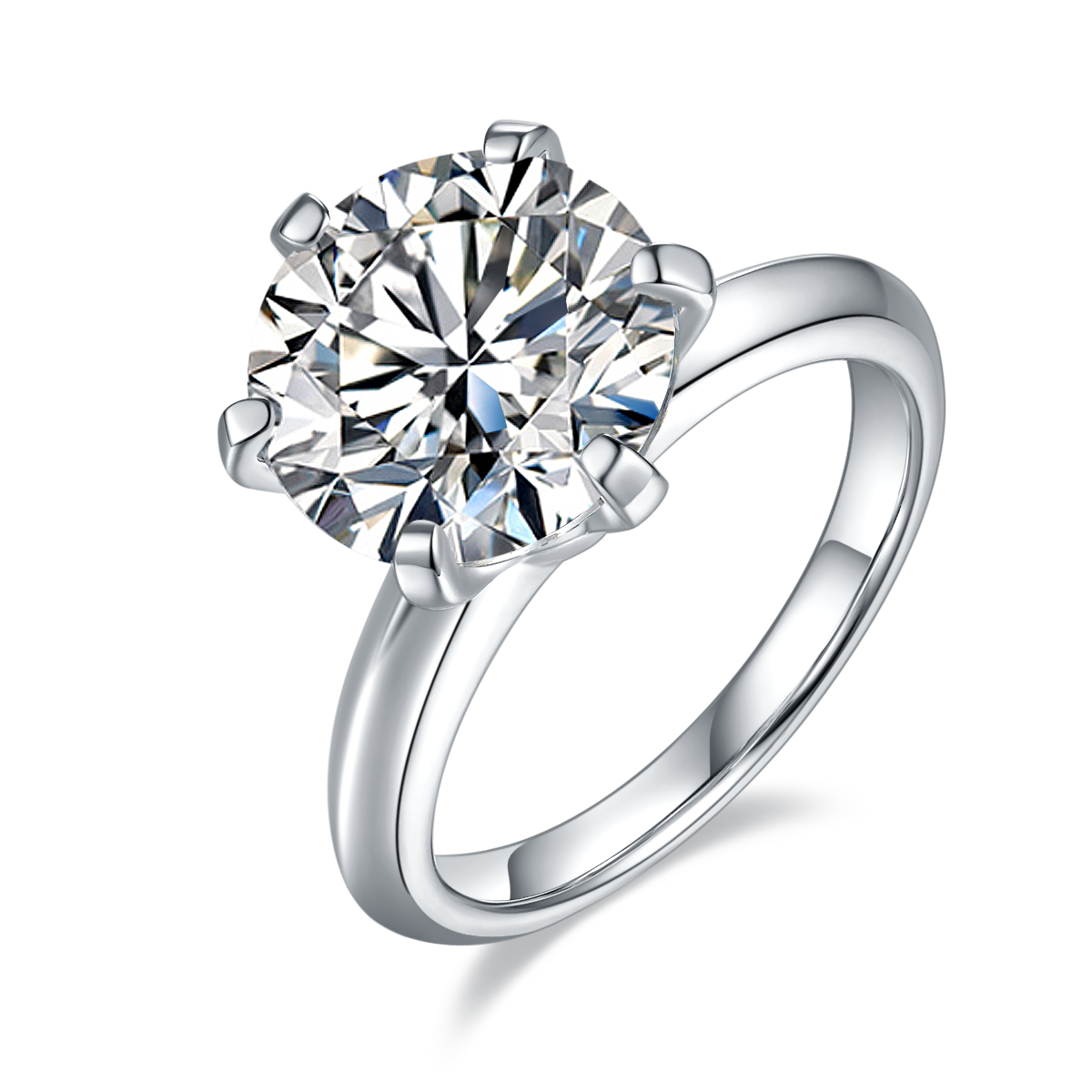 Six Prongs 5.0 Carat Round Moissanite Engagement Ring