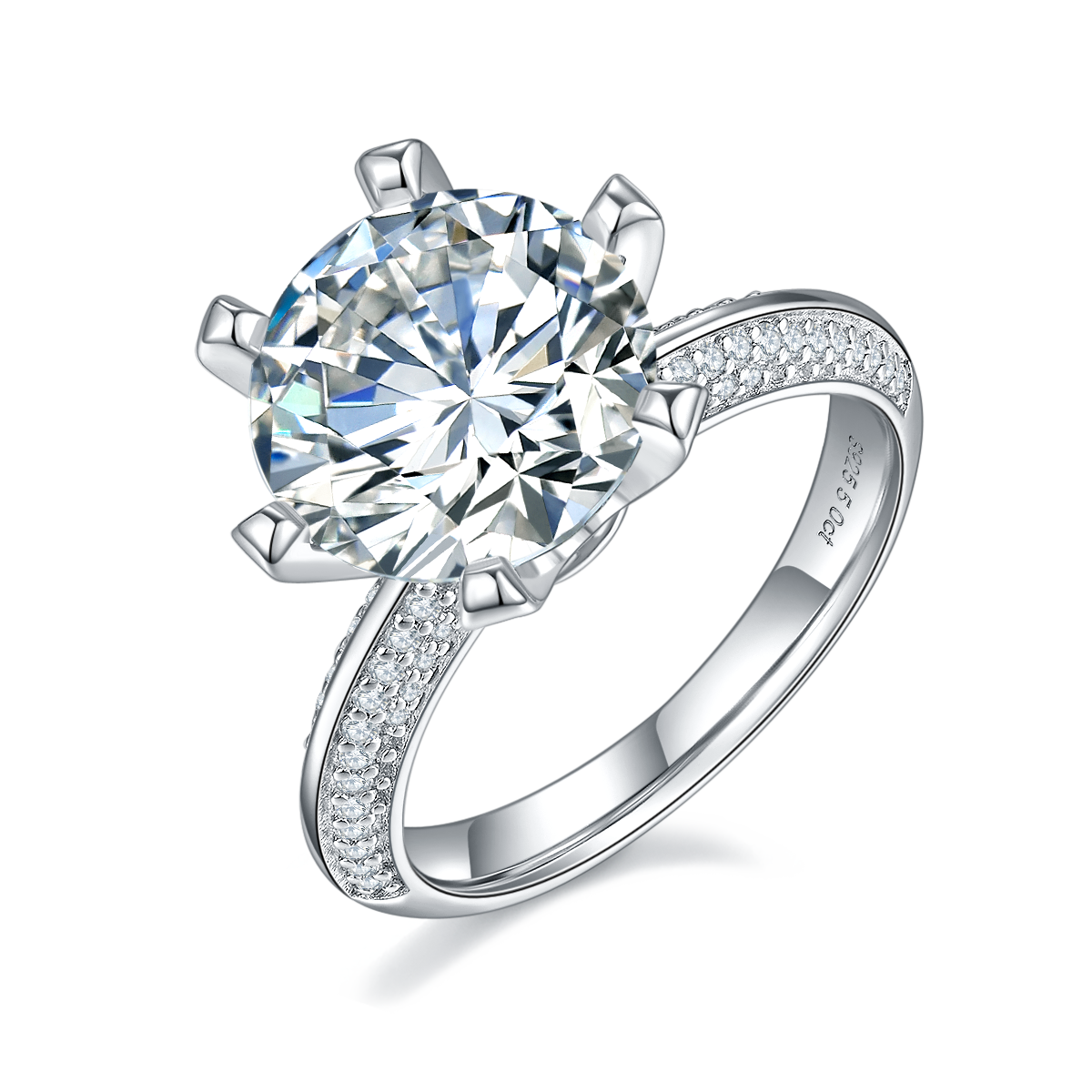 Cathedral 5.0 Carat Round Moissanite Engagement Ring