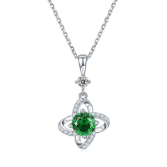 Windmill with Round Cut Green Crystal Necklace
