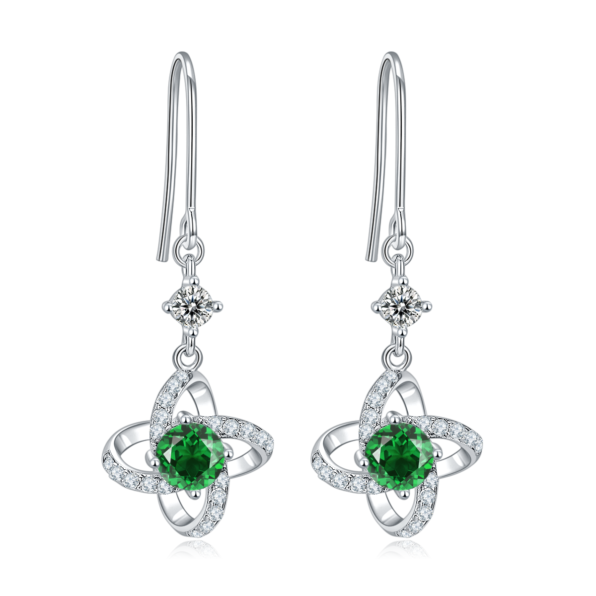 Windmill Round Green Crystal Hook Earrings