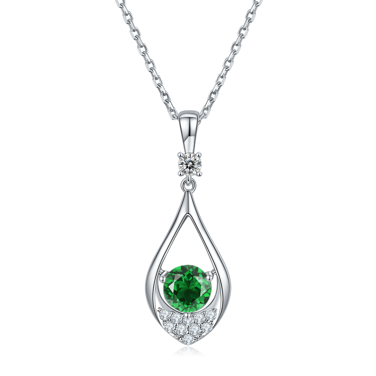 Teardrop Round Cut Green Crystal Necklace