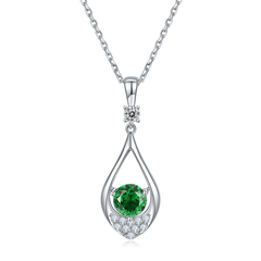 Teardrop Round Cut Green Crystal Necklace