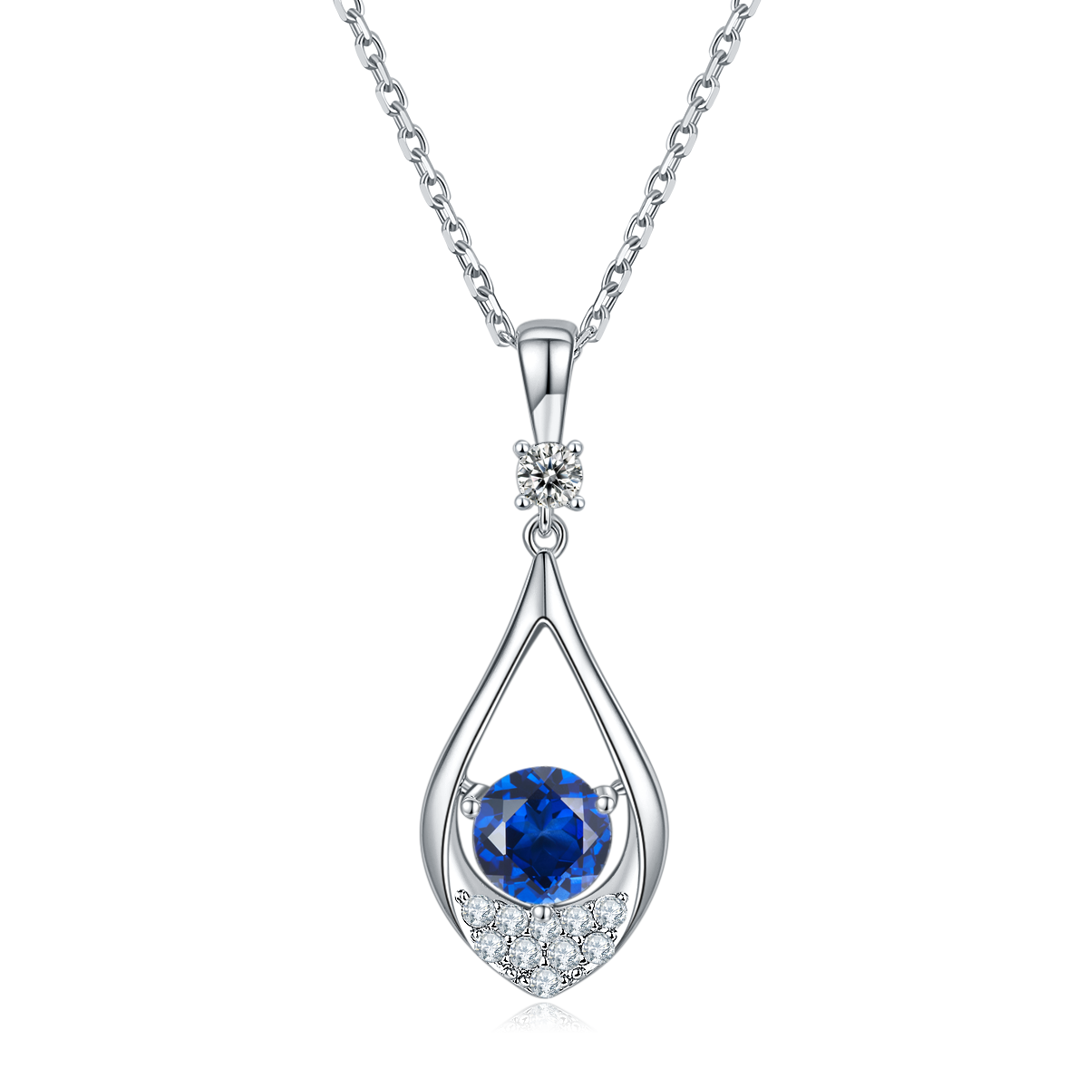 Teardrop Round Cut Blue Crystal Necklace