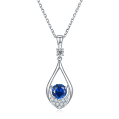 Teardrop Round Cut Blue Crystal Necklace