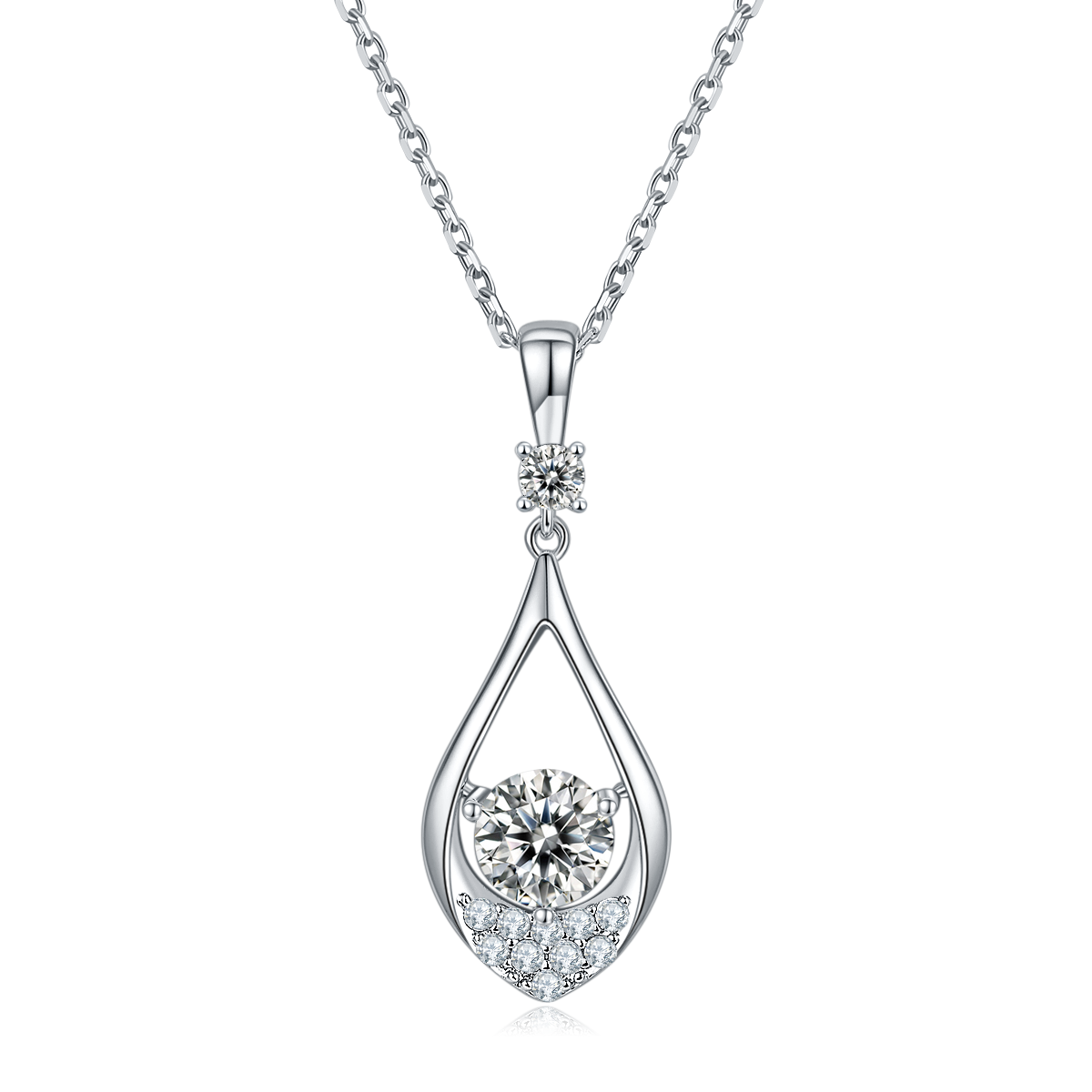 Teardrop with Round Cut Moissanite Necklace