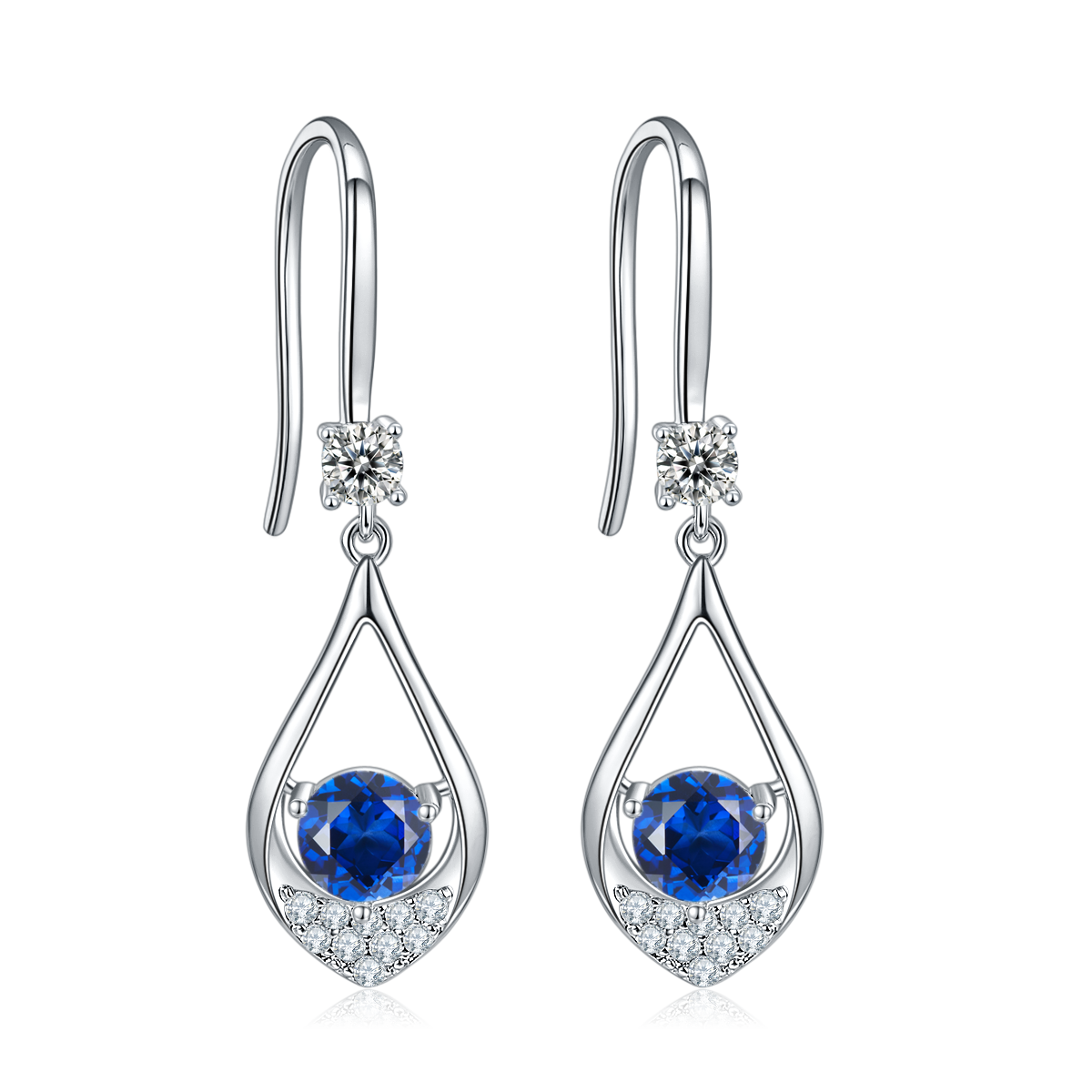 Blue Crystal Teardrop Hook Earrings