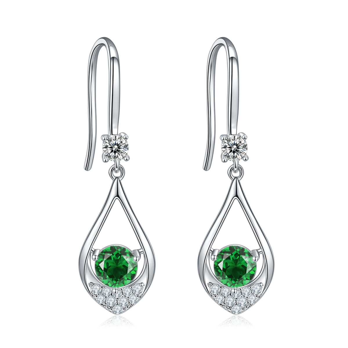 Green Crystal Teardrop Hook Earrings