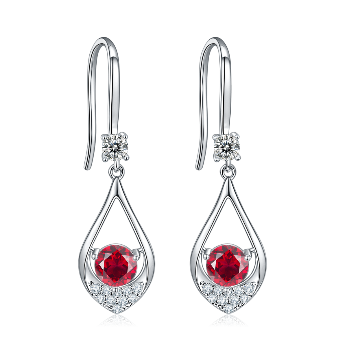 Red Crystal Teardrop Hook Earrings
