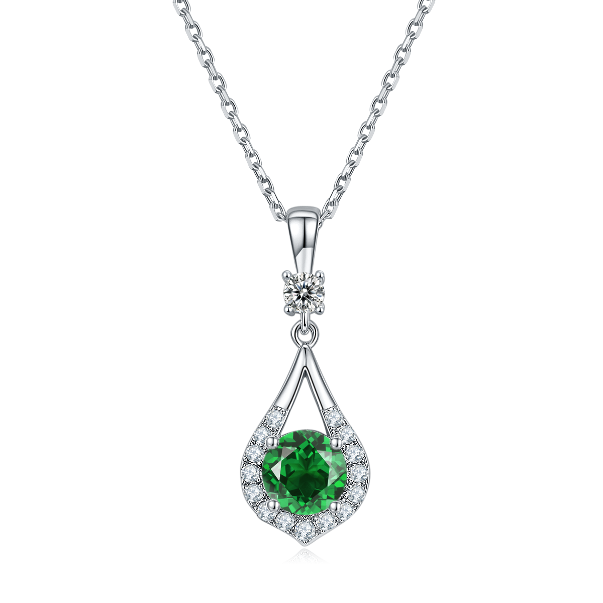 Waterdrop Round Cut Green Crystal Necklace