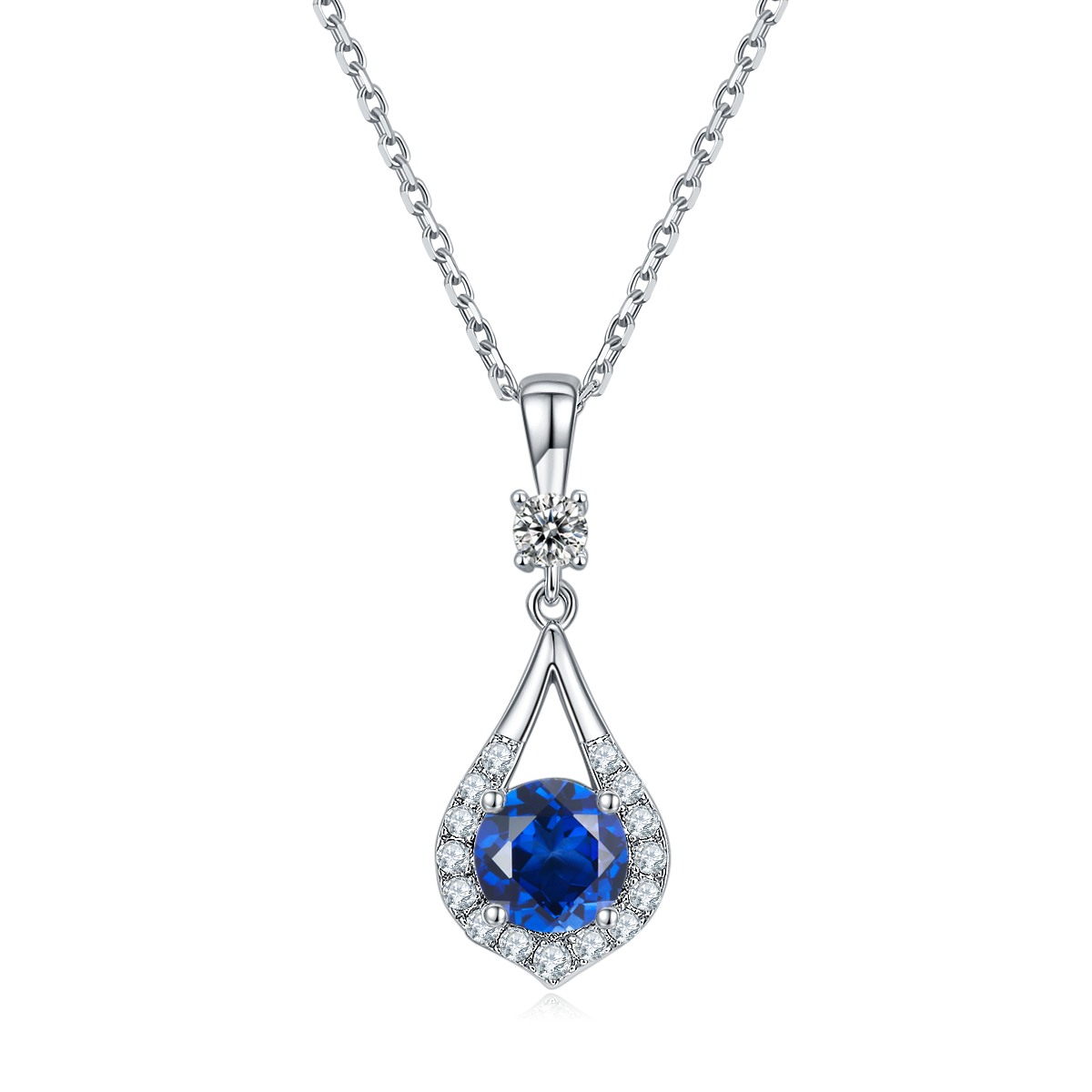 Waterdrop Round Cut Blue Crystal Necklace