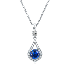 Waterdrop Round Cut Blue Crystal Necklace