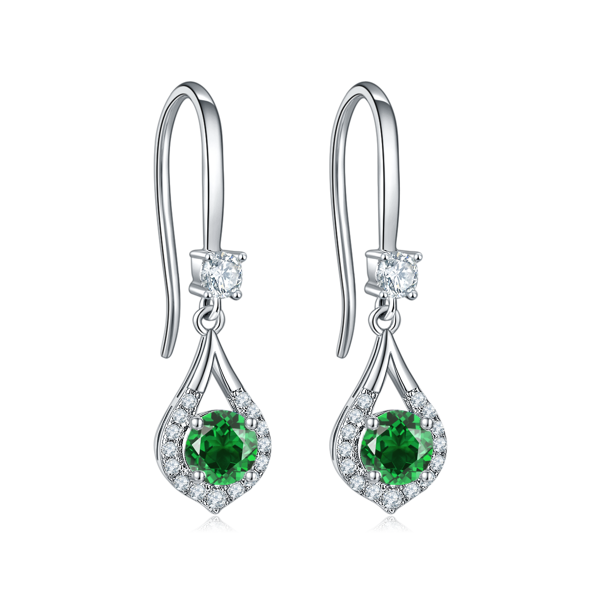 Waterdrop Round Green Crystal Hook Earrings