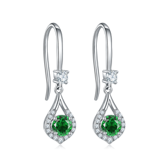 Waterdrop Round Green Crystal Hook Earrings