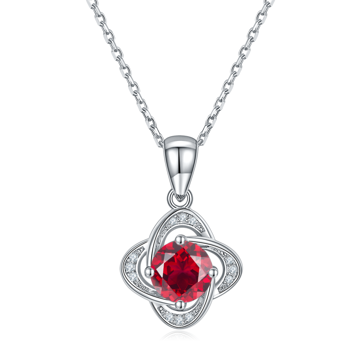 Clover Shape Round Cut Red Crystal Necklace