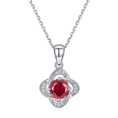 Clover Shape Round Cut Red Crystal Necklace