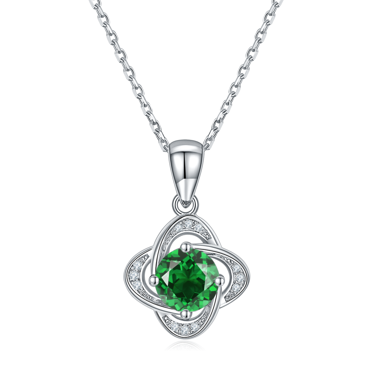 Clover Shape Round Cut Green Crystal Necklace