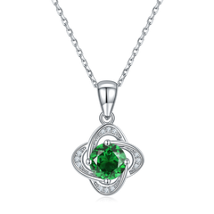 Clover Shape Round Cut Green Crystal Necklace