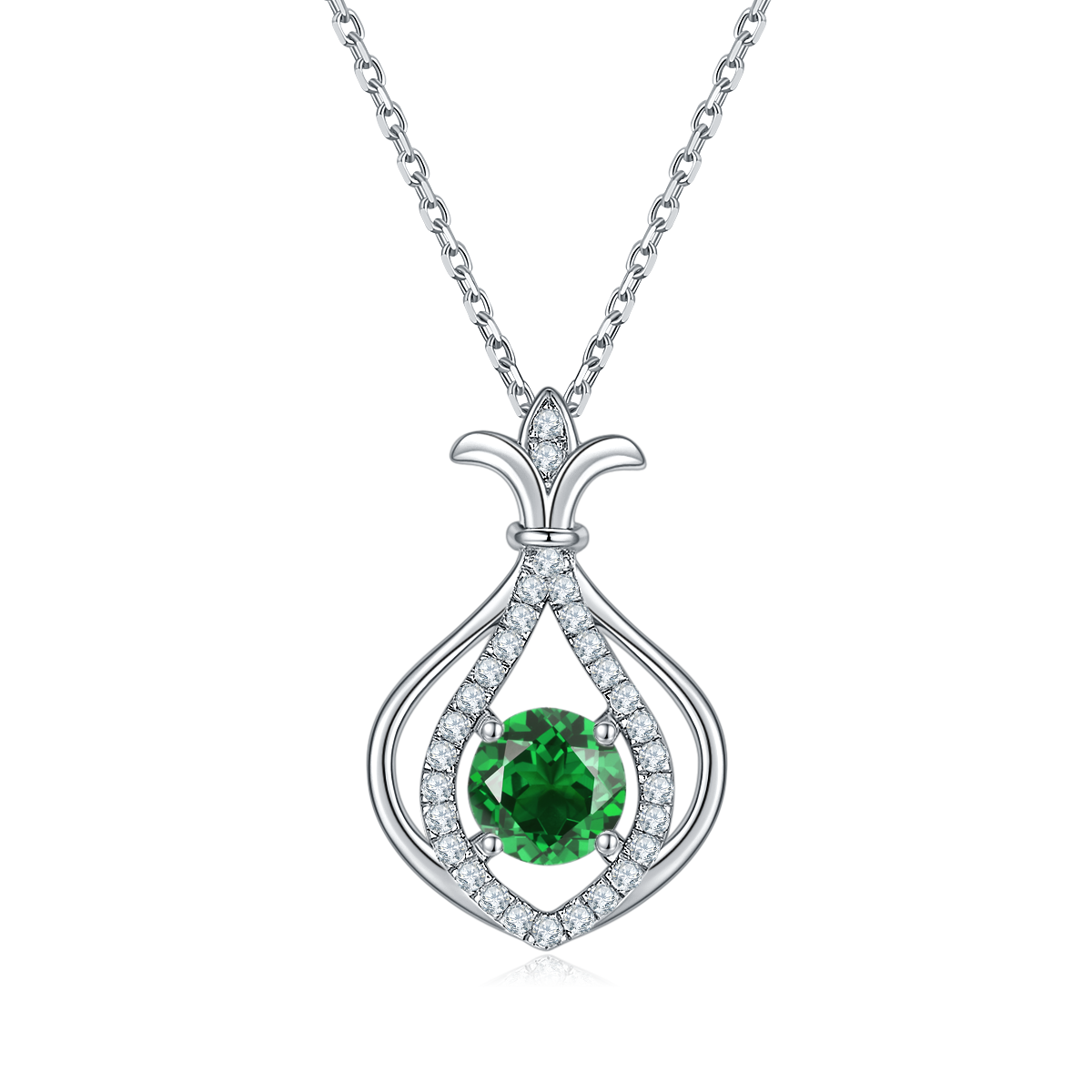 Round Cut Green Crystal Small Gourd Necklace