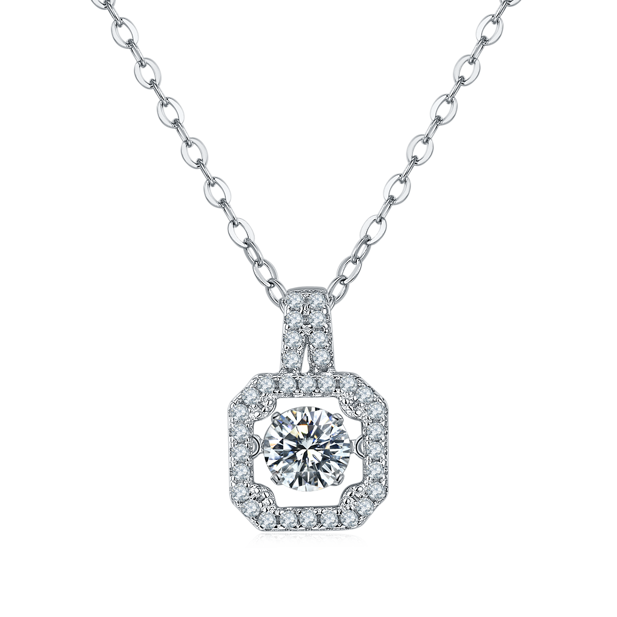 Square 0.5Carat Round Moissanite Necklace