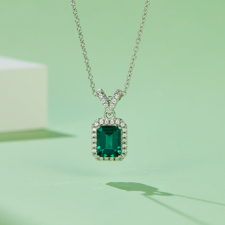 Letter V with Rectangle Green Zircon Necklace