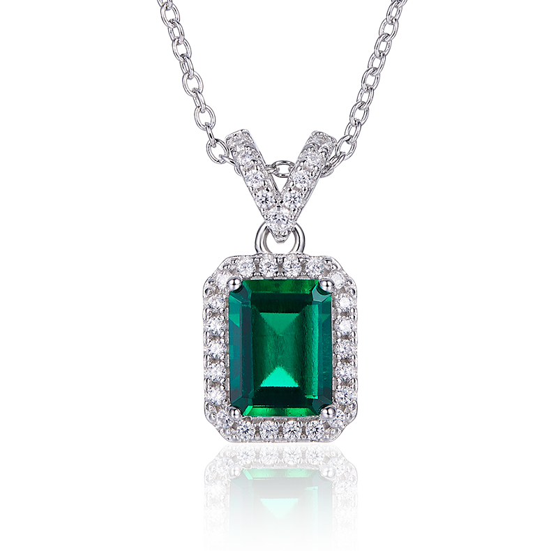 Letter V with Rectangle Green Zircon Necklace