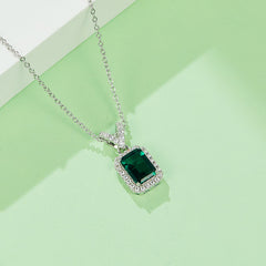 Letter V with Rectangle Green Zircon Necklace