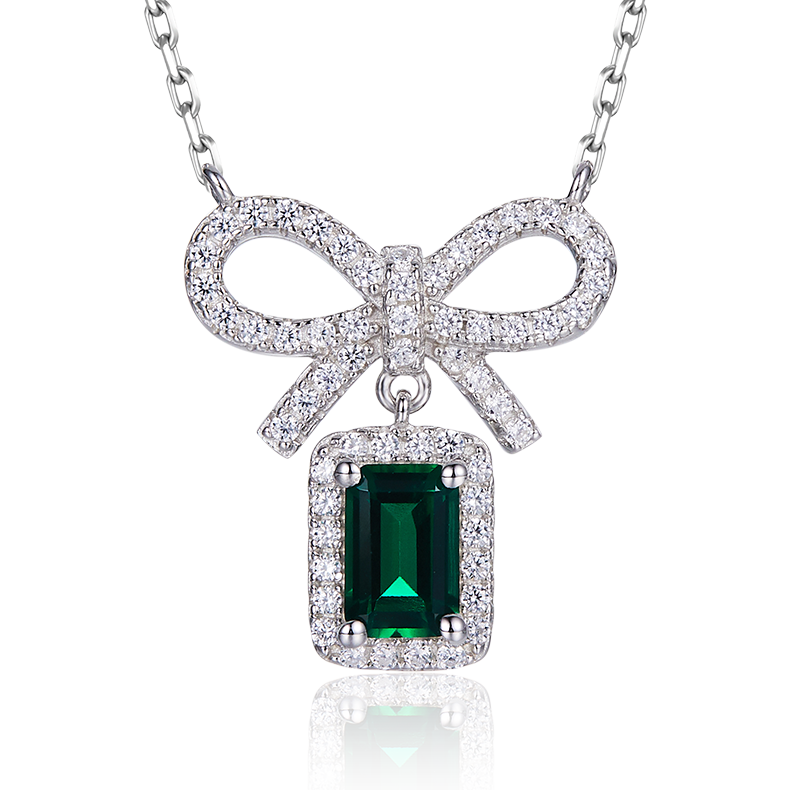 Bowknot with Rectangle Green Zircon Necklace