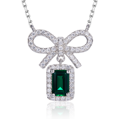 Bowknot with Rectangle Green Zircon Necklace