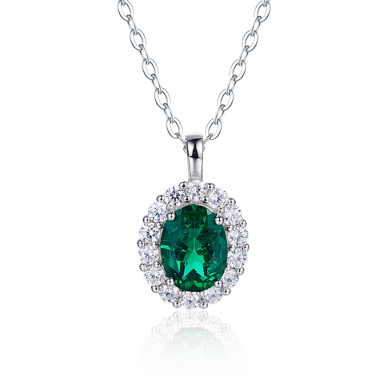 Soleste Halo Oval Cut Green Zircon Necklace