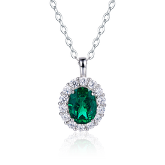 Soleste Halo Oval Cut Green Zircon Necklace