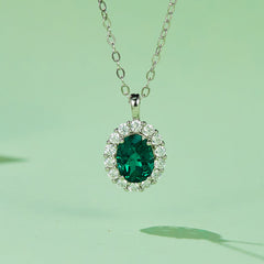 Soleste Halo Oval Cut Green Zircon Necklace