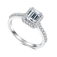 Cathedral Halo 1.0Carat Emerald Cut Moissanite Ring