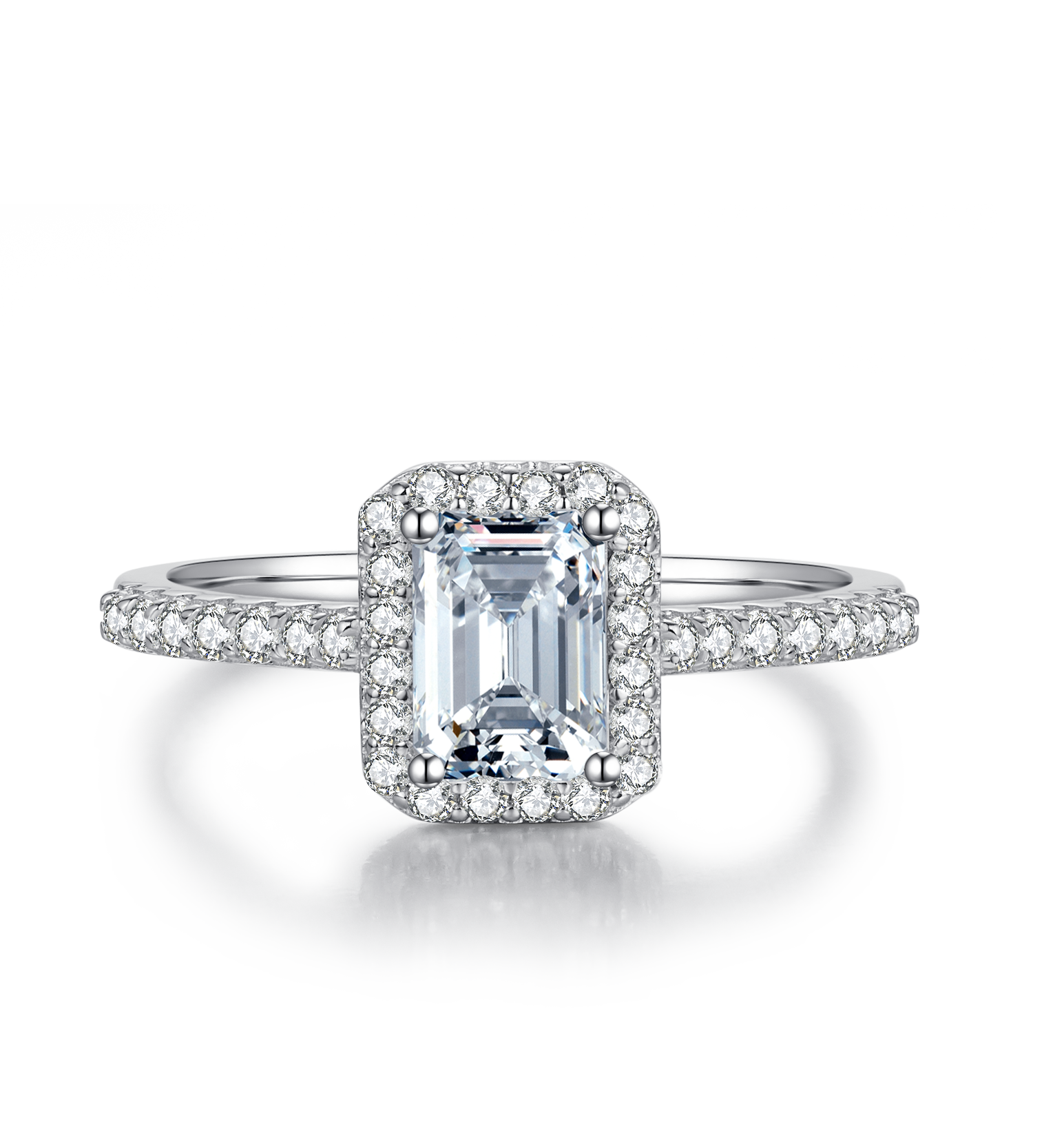 Cathedral Halo 1.0Carat Emerald Cut Moissanite Ring