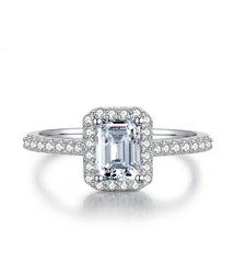 Cathedral Halo 1.0Carat Emerald Cut Moissanite Ring