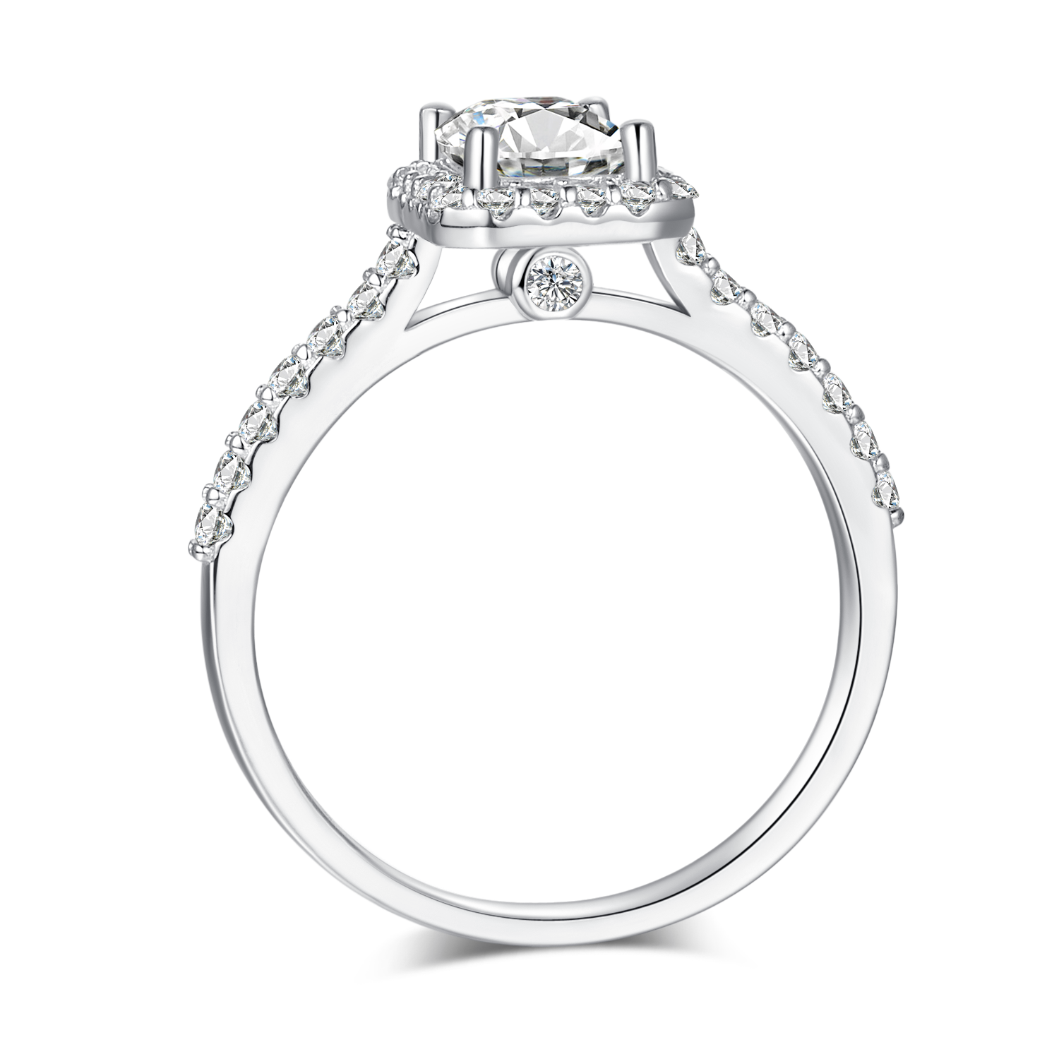 Cathedral Halo 1.0Carat Emerald Cut Moissanite Ring