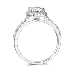 Cathedral Halo 1.0Carat Emerald Cut Moissanite Ring