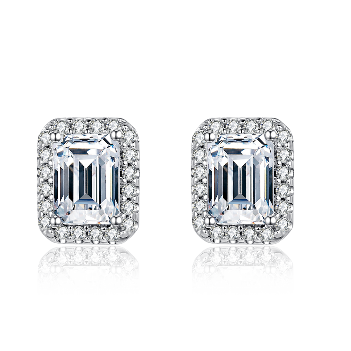 Halo 0.5Carat Emerald Cut Moissanite Studs