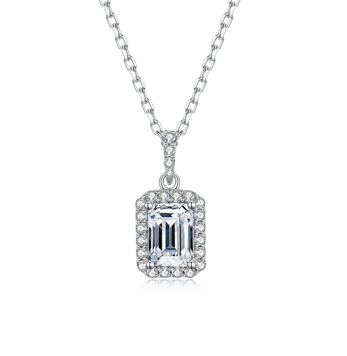 Halo 1.0Carat Emerald Cut Moissanite Necklace