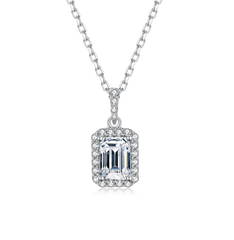 Halo 1.0Carat Emerald Cut Moissanite Necklace