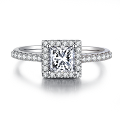 Cathedral Halo 1.0Carat Princess Cut Moissanite Ring