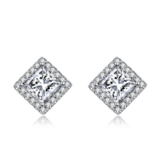 Square Halo 0.5Carat Princess Cut Moissanite Studs