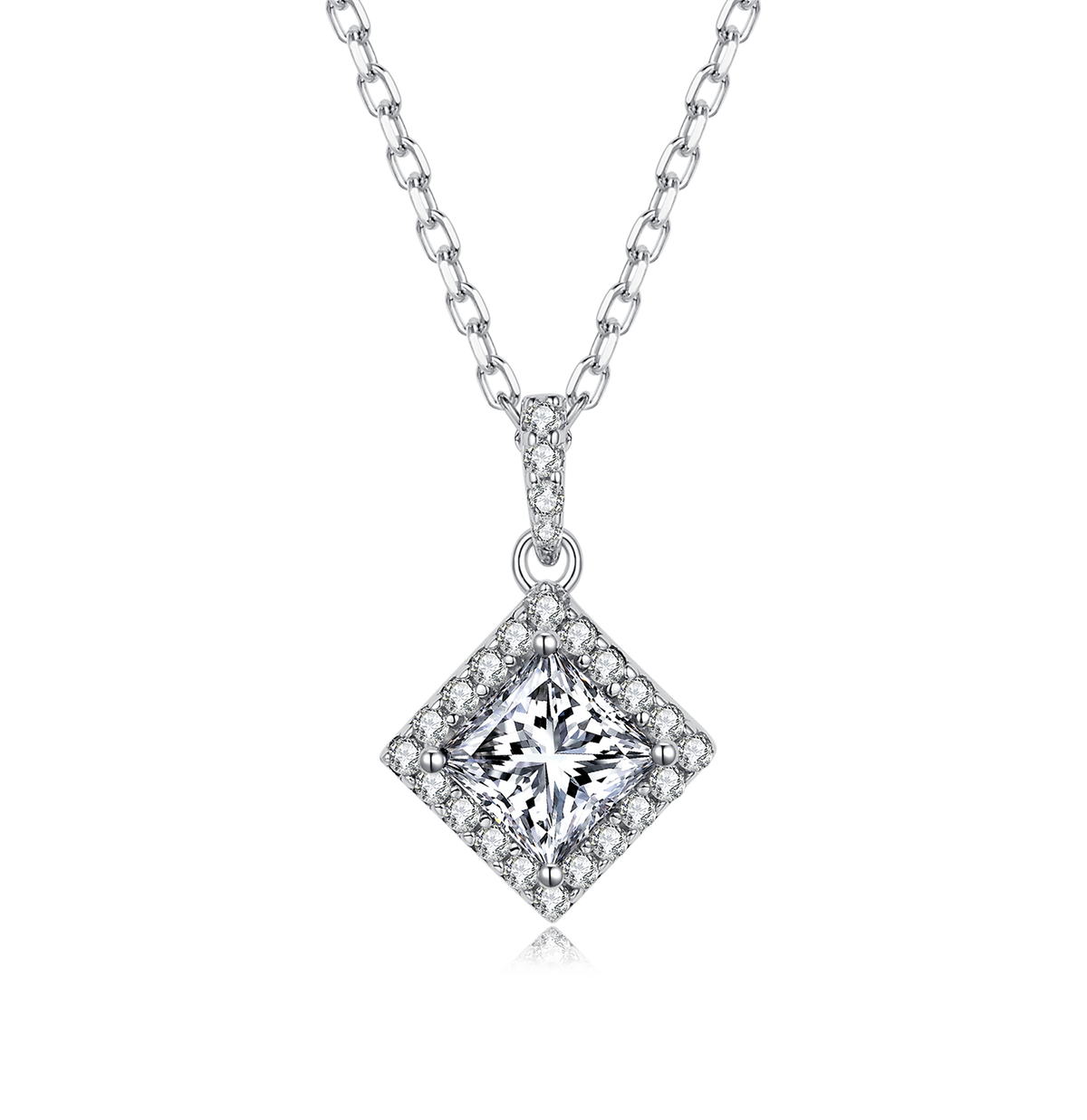 Halo 1.0Carat Princess Cut Moissanite Necklace