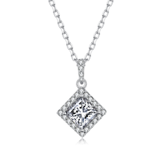 Halo 1.0Carat Princess Cut Moissanite Necklace