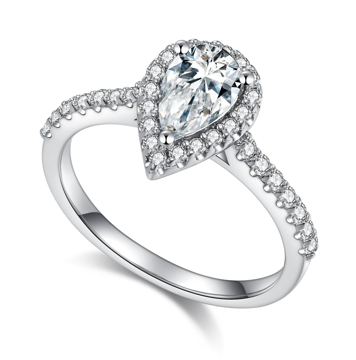 Cathedral Halo 1.0Carat Pear Drop Moissanite Ring