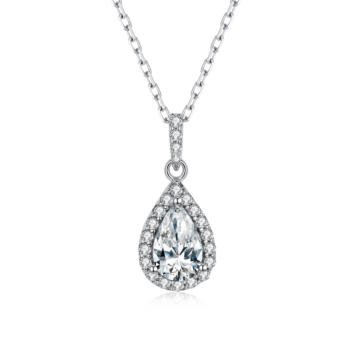 Halo 1.0Carat Pear Shape Moissanite Necklace