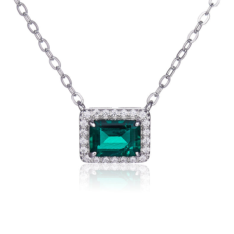 Soleste Halo Rectangle Green Zircon Necklace