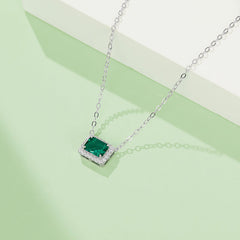 Soleste Halo Rectangle Green Zircon Necklace